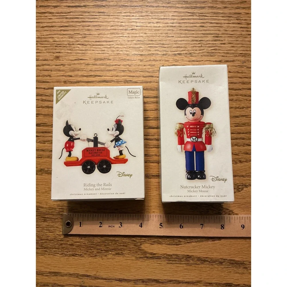 Disney Hallmark Keepsake 2008 Ornaments Riding the Rails & Nutcracker Mickey Set